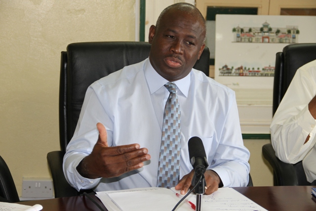 Caribbean Development Bank Operations Officer (Education) Dr. Martin Baptiste during a mission visit to Nevis on May 28, 2014